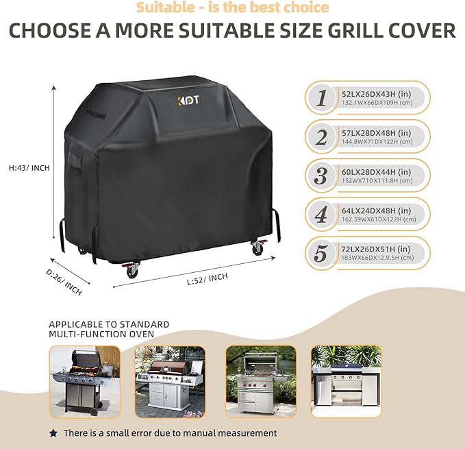 KPT 52 Inch Grill Cover for Outdoor Grill - Heavy Duty Waterproof 420D BBQ Cover with Hook, Air Vent, Buckle - Gas Grill Cover, UV & Fade Resistant, BBQ Grill Cover for Weber, Nexgrill, Char Broil