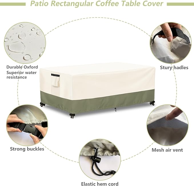 Outdoor Coffee Table Cover 36 W x 24 D x 16 H Inches,600D Heavy Duty Waterproof Outdoor Table Cover,Patio Rectangle Table Covers,Beige