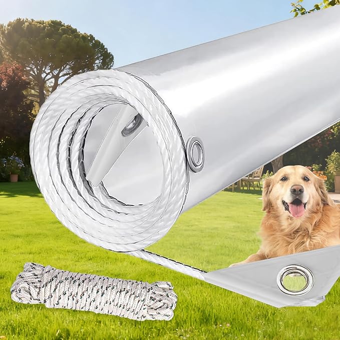 Clear Tarps Heavy Duty PVC, 14Mil Thickened Tear Resistant Waterproof PVC Vinyl Tarp，Protects Against Water,Tear, Cold Weather Resistan，for Patio,Porch and Outdoor（7' x 10'）