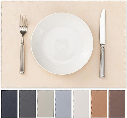 Faux Leather Placemats Set of 8 Vinyl Washable Wipeable Table Mats for Kitchen Dining Table Heat Resistant Waterproof Modern Indoor/Outdoor Placemats Non-Slip Easy Clean Place Mats (Beige)