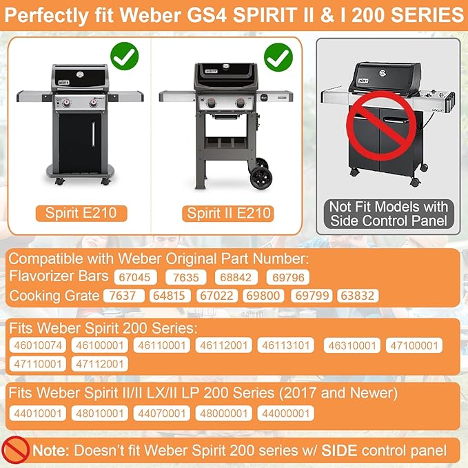 Grill Parts for Weber Spirit 2 Grill Parts Replacement GS4 Spirit II & I E210 S210 E220 S220 Accessories for Weber GS4 Grill Grates 7637 64815, Flavorizer Bars 7635 67045 69796 for Weber Grill Parts