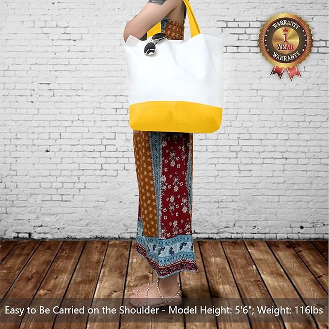 TOPDesign 1-Pack Super Strong Large 12oz Cotton Canvas Tote Bag, Reusable Grocery Shopping Cloth Bag, Fashionable Two-Tone Tote for Crafts, DIY Your Creative Designs