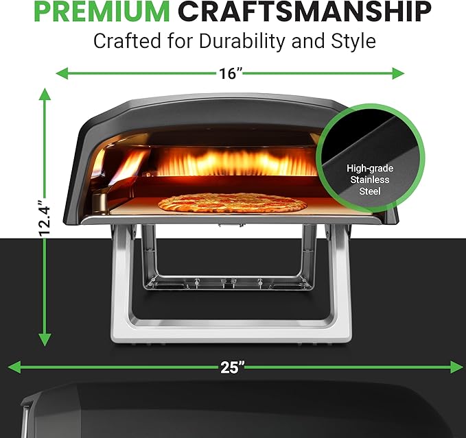 NutriChef Portable Outdoor Gas Pizza Oven - Unique Design, Easy Bake Oven with Pizza Stone, Foldable Feet, One-Touch Gas Ignition, Adjustable Heat Control, Stainless Steel, 932°F Max