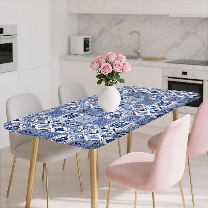 Rectangle Table Cloth Cover Waterproof Elastic Fitted Polyester Fitted Tablecloths for 6 Foot Tables for Indoor,Picnic, Camping, Outdoor （60" x 30"，Bohemia）