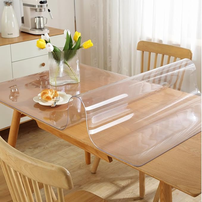 Frosted Clear Table Protector 42 x 72 Inch, 1.5mm Thick Plastic Table Cover, Waterproof PVC Clear Table Cover Protector, Desk Protector Mat, Writing Desk Pad for Desktop, Coffee & Dining Room Table