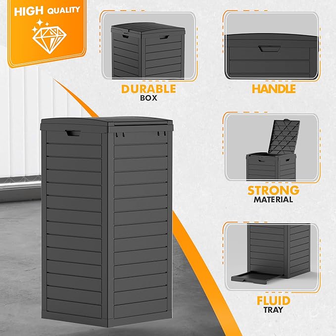 38 Gallon Outdoor Trash Can with lid,Waterproof,UV-Resistant Resin Garbage Can,Lockable Lid and Drip Tray,Trash Bin for Patio,Kitchen, Backyard and Deck(Black)