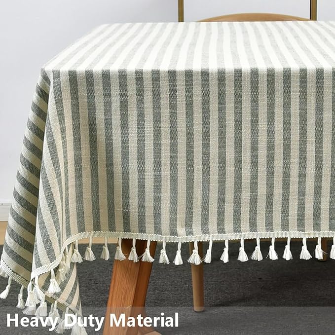 TruDelve Cotton Square Tablecloth 70 x 70 Olive Green Striped Tablecloths Spring Outdoor Table Cloth for Card Table Tablecloth (Green,70"x 70",Square)