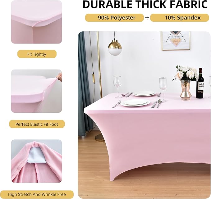 10-Pack 6ft Spandex Table Covers for Rectangle Standard Folding Tables - Wrinkle Resistant Stretch Tablecloths - Ultimate Fitted Table Protector for Parties, Banquet, Wedding