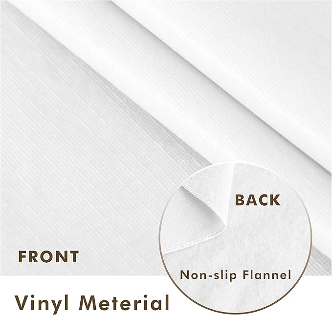 Nasitos 2 Pack White Table Cloth Rectangle 60x84''-4Ft Waterproof Plastic Table Cover Flannel Backing, Wipeable Spillproof White Table Cover Disposable for Resistant, (PEZB2P-6084-white)