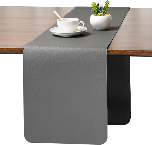 Myir JUN Table Runner Double Sided Vinyl Runner Table 55 Inch Long Runner for Table Washable Waterproof Non-Slip for Home Decorations Gray Black,12 x 55 inch
