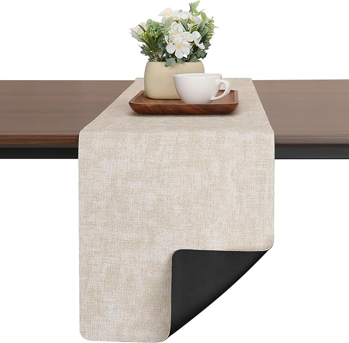 Table Runners 94 Inches Long, Dual-Sided Faux Leather Farmhouse Table Runner Waterproof Non-Slip for Living Room Party Home Decor Holiday Decorations(Cream-White Black, 15 x94 Inch)