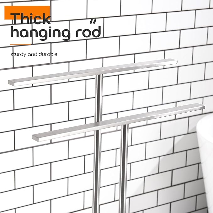 Free Standing Towel Rack for Bathroom 2-Tier Towel Holder Stand with Heavy Marble Base Thicken Steady Design Polished Chrome Stainless Steel AN7001CH