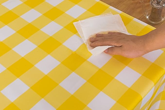 Cupuamon 2 Pack Waterproof Polyester Fabic Rectangle Checkered Tablecloth，60x102 Outdoor Table Cloth，Oil Stain Prevention Table Cloth for Pinics and Parties（Yellow and White）