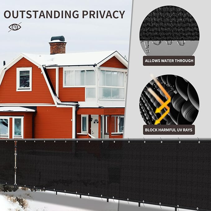 LOVE STORY Custom Size 3'x8' Black Balcony Privacy Screen,UV Block Privacy Fence Screen,90% Shield for Outdoor Pool Garden Apartment Railing