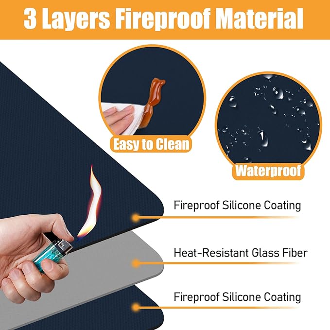 Blue 15x18 Inchs Heat Resistant Mat for Outdoor Grill Table,Fireproof Under Blackstone Griddle BBQ Mat,Air Fryer Mat,Indoor Fireplace Mat, Protect Your Table and Outdoor Grill Table（0.04in Thickness）