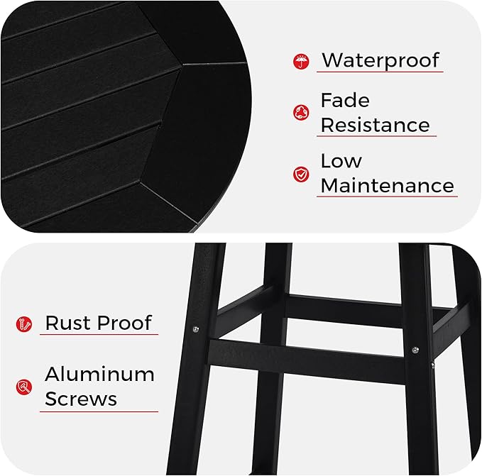 Costaelm Patio Bistro Table, 42" Counter Height Round Patio Cocktail Bar Table with Umbrella Hole, Outdoor Bistro Dining Pub Table for Front Porch Deck Backyard Garden, Black
