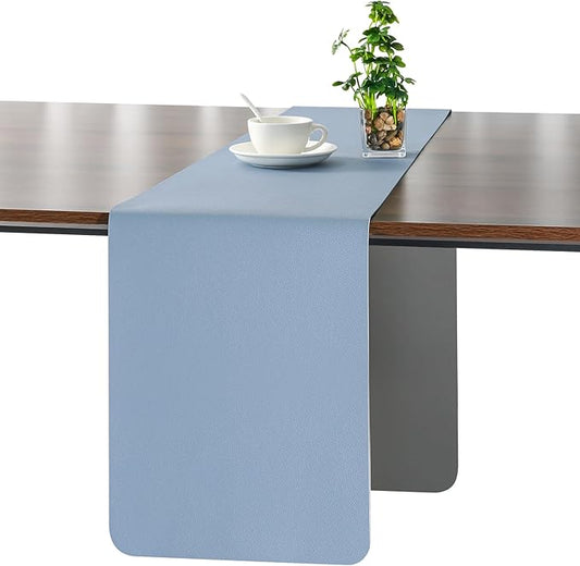 Myir JUN Table Runner Double Sided Vinyl Runner Table 94 Inch Long Runner for Table Washable Waterproof Non-Slip for Home Decorations Gray Sky Blue,12 x 94 inch