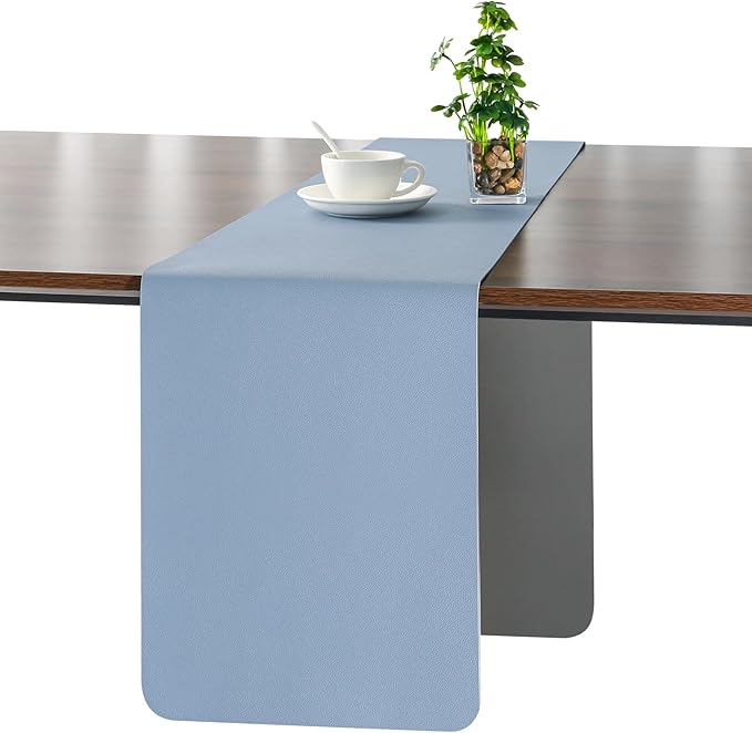 Myir JUN Table Runner Double Sided Vinyl Runner Table 72 Inch Long Runner for Table Washable Waterproof Non-Slip for Home Decorations Gray Sky Blue,12 x 72 inch