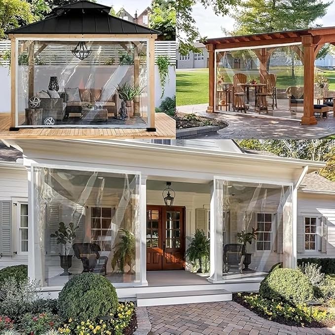 Clear Tarps Heavy Duty PVC, 14Mil Thickened Tear Resistant Waterproof PVC Vinyl Tarp，Protects Against Water,Tear, Cold Weather Resistan，for Patio,Porch and Outdoor（7' x 10'）