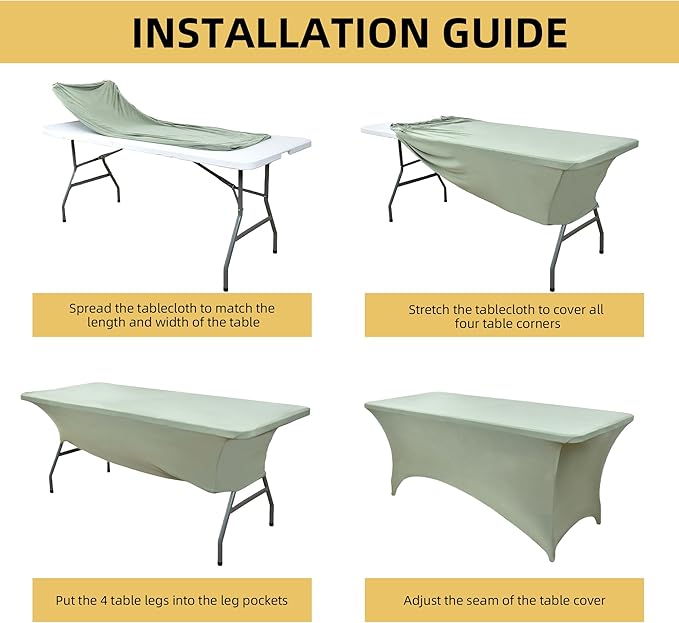 10-Pack 6ft Spandex Table Covers for Rectangle Standard Folding Tables - Wrinkle Resistant Stretch Tablecloths - Ultimate Fitted Table Protector for Parties, Banquet, Wedding
