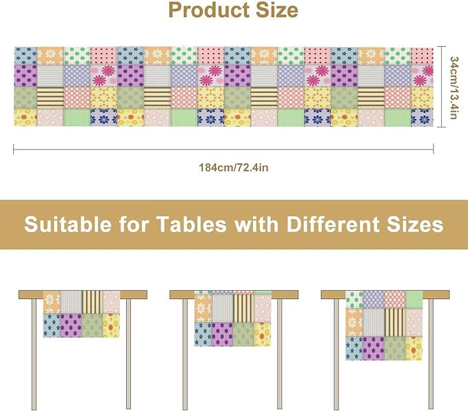 Patchwork Table Runner, Vintage Colorful Floral Plaid Tablecloth Table Runner for Indoors Outdoor Dining Kitchen Home Party 13x108in