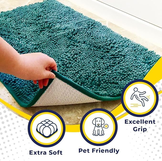 Muddy Mat® | Super Absorbent Door Mat Indoor, Microfiber Quick Dry Chenille Entryway Rug, Non-Slip Front Door Mat, Indoor Mats for Entryway, Machine Washable Pet Rug, Teal 36" x 120"