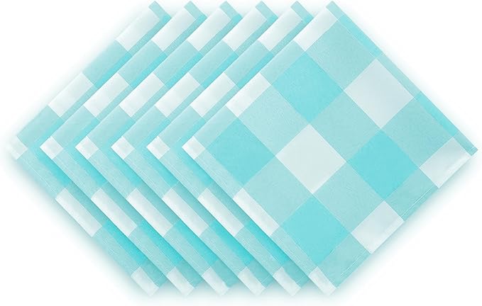 Buffalo Plaid Table Napkins Set of 50 Checkered Cloth Napkins 17x17 inch Washable Dinner Gingham Pattern Napkins Soft Napkins for Wedding Party Dining Banquet(Aqua and White)