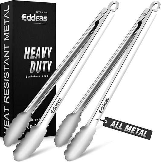 Grill Tongs, 600 Degrees Heat Resistant 17 Inch Extra Long BBQ Tongs, All Metal Kitchen tongs, Heavy Duty Stainless Steel Locking Tongs for Cooking, Grilling, Barbecue/BBQ, Buffet, 2 Pack