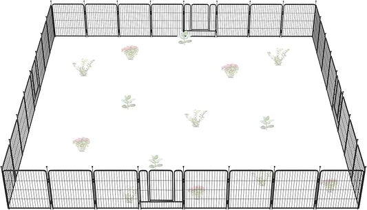 FXW Garden Fence Outdoor for The Yard – 32in(H) x 72.9ft(L) Heavy Duty Metal Animal Barrier for Dog and Rabbit, Decorative Dog Fence, 32 Panels, Black