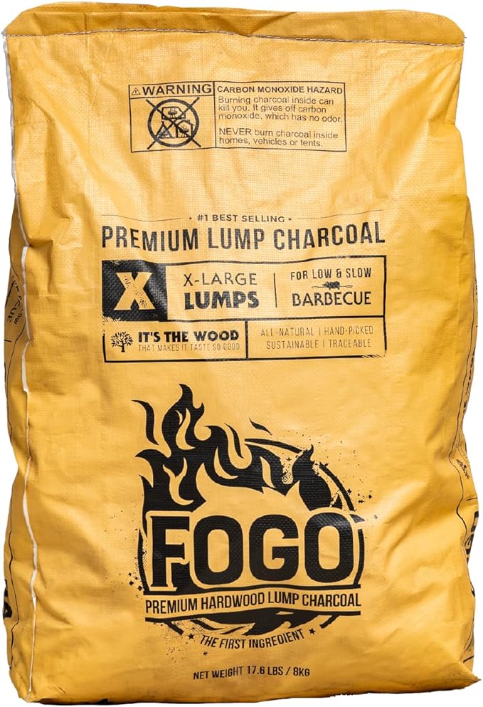 FOGO Premium Lump Charcoal 17.6 Pound Bag, Extra Large Sized Lump Charcoal for Low and Slow Barbecue, and Post Oak Wood Chunks 3.85 lb Bag