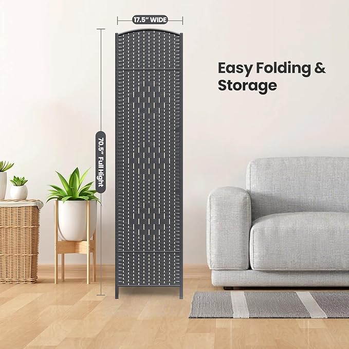 6 Panel Room Divider,6Ft Folding Privacy Screen,Tall - Extra Wide Foldable Panel Partition Wall Divider with Diamond Double-Weaved Hand-Woven Design Room Screen Divider