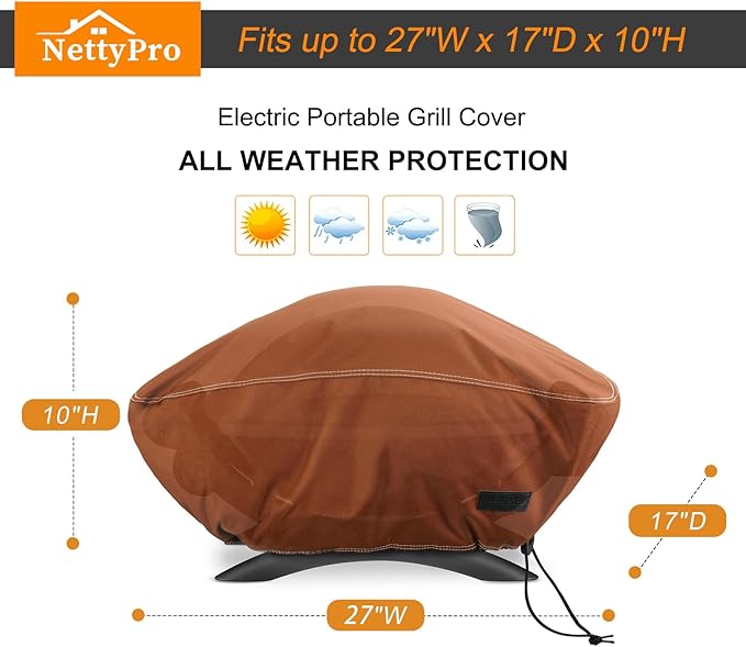 NettyPro Grill Cover for Small Q Series Grills, Waterproof Heavy Duty Portable Grill Cover for Q 1400/1000 Series and Baby Q Gas Grill, Brown