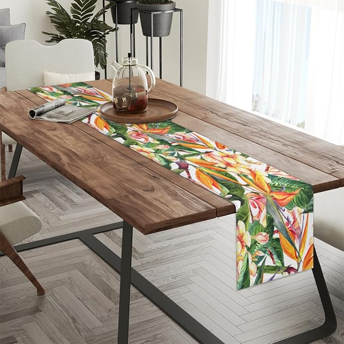 Tropical Exotic Flowers Bird Paradise Table Runner Kitchen Dining Table Runner 13*48in Table Center Decor for Indoor Outdoor Home Holiday Party