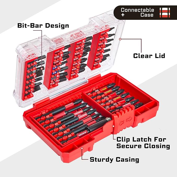 107Pieces Impact Screwdriver Bits Set, Magnetic S2 Steel 1”/2”3”Phillips/Square/Torx/Slotted/Hex/Pozi Bits Tips and Impact Bit Holder with Storage Box Case