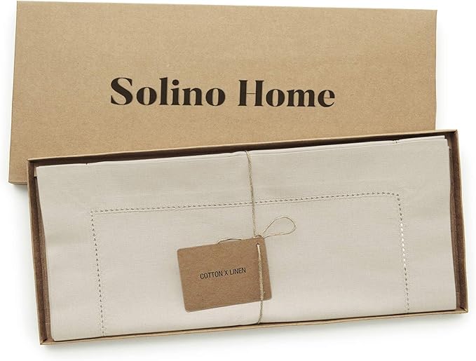 Solino Home Linen Hemstitch Table Runner 48 Inches - Cotton Linen Short Table Runner 14 x 48 Inch Ideal for Dresser and Coffee Tables - Spring, Easter