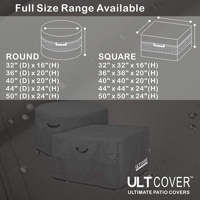 ULTCOVER Patio Fire Pit Table Cover Square 36 inch Outdoor Waterproof Fire Bowl Cover, Black
