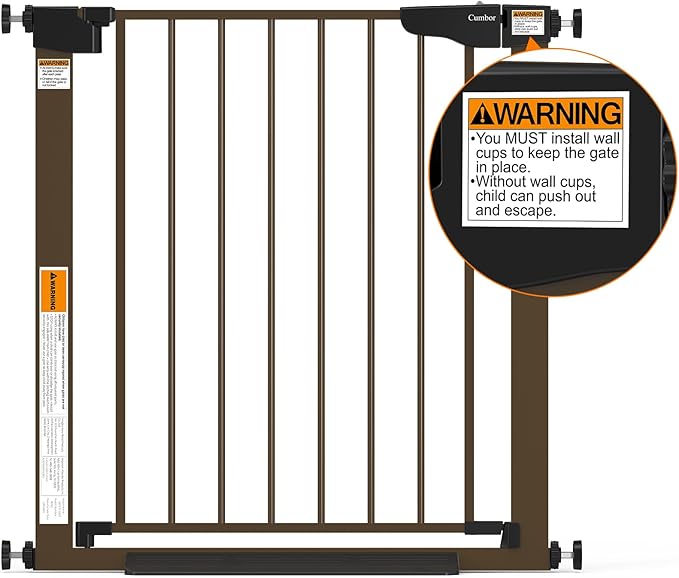 Cumbor 2 Pack 29.7-46" Baby Gate for Stairs, Mom's Choice Awards Winner-Auto Close Dog Gate for doorways, Easy Install Pressure Mounted Pet Gates indoor, Easy Walk Thru Wide Safety Gate for Dog, Brown