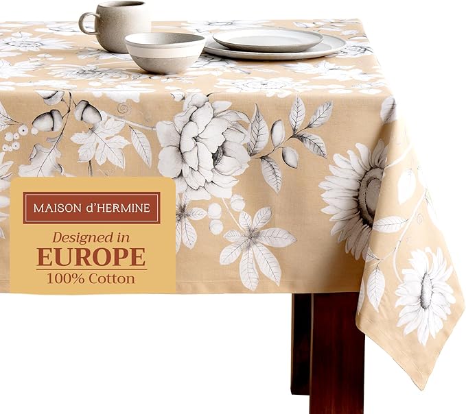 Maison d' Hermine Table Cloth Rectangle Table 100% Cotton 70 x 90 Inches Fall Tablecloth Reusable Everyday Use for Thanksgiving Christmas Decorations Dining Farmhouse Party (Pretty Autumn)