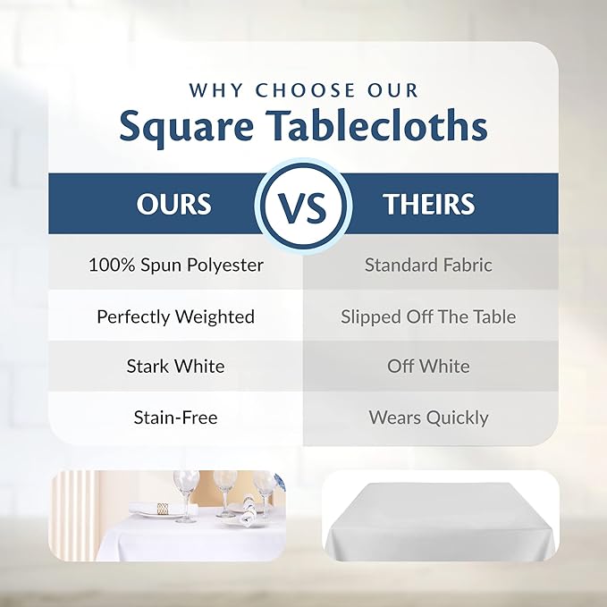 White Restaurant Quality Square 85" X 85" Tablecloths Bulk 6 Pack