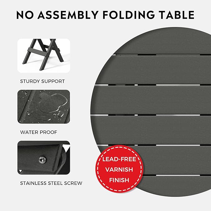 Costaelm Paradise 3-Piece Outdoor HDPE Folding Patio Bistro Table and Chairs, Gray