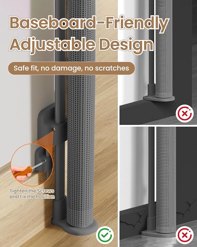 Reinforced Retractable Baby Gate, 100" Wide Child Safety Gate with 8 Support Rods, 34" Tall Scratch-Resistant Mesh Dog Gate for Staircase, Garage, Garden, Outdoor, Gray