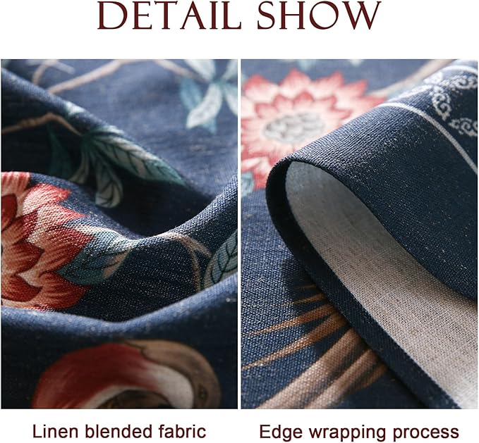 patdrea Designer Vintage Dark Blue Linen Square Tablecloth,Navy French Floral and Birds Pattern Tableloths,Decoration Table Cover for Kitchen,Dining,Tea Party,Home,Christmas,67"*67"