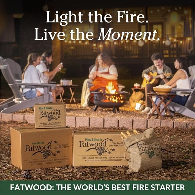 Plow & Hearth 25 LBS Fatwood Fire Starter Sticks Organic Kindling, Easy Ignition Fat Wood, All Natural Firestarters for Fire Pit, Wood Stoves, Fireplaces, Campfires, Bonfires, BBQ