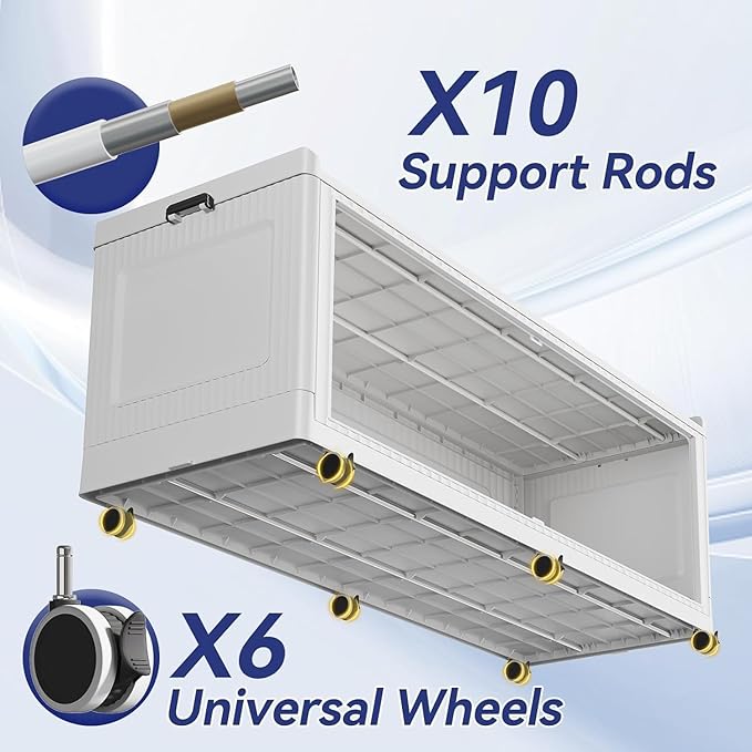 150GAL Extra Large Storage Bins with Lid, 600QT Collapsible Organizer with Wheels, Stackable Closet Cabinet with Doors, Folding Storage Containers for Home, Office, Kitchen, 3Pack White