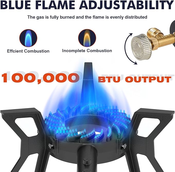 Llamaviva 100,000 BTU Portable Propane Gas Stove with Tripod Stand – High-Pressure Single Burner Outdoor Gas Cooker for Camping, Hiking, Boiling, Frying, and Outdoor Cooking