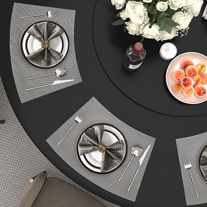 Faux Leather Waterproof Placemats Set of 4, Heat Resistant Reversible PU Place Mats, Dining Table Mats for Indoor Outdoor (Round Table, Grey)