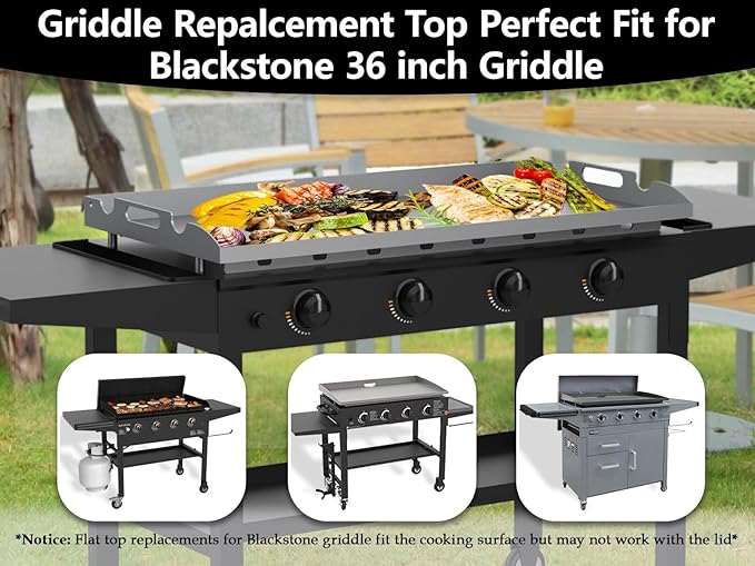Upgrade Flat Top Griddle Replacement Top for 36" Blackstone Griddles 1554 1820 1818 1825 1560, Steel Griddle Top Replacements with Rear Grease System & Handy Handle for Blackstone 36-Inch Griddles