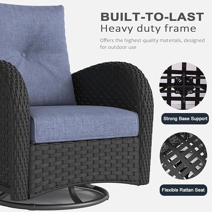 LayinSun 10 Pieces Outdoor Patio Furniture Set with Fire Pit Table, Rattan Wicker Sectional Swivel Rocker Chairs Sets