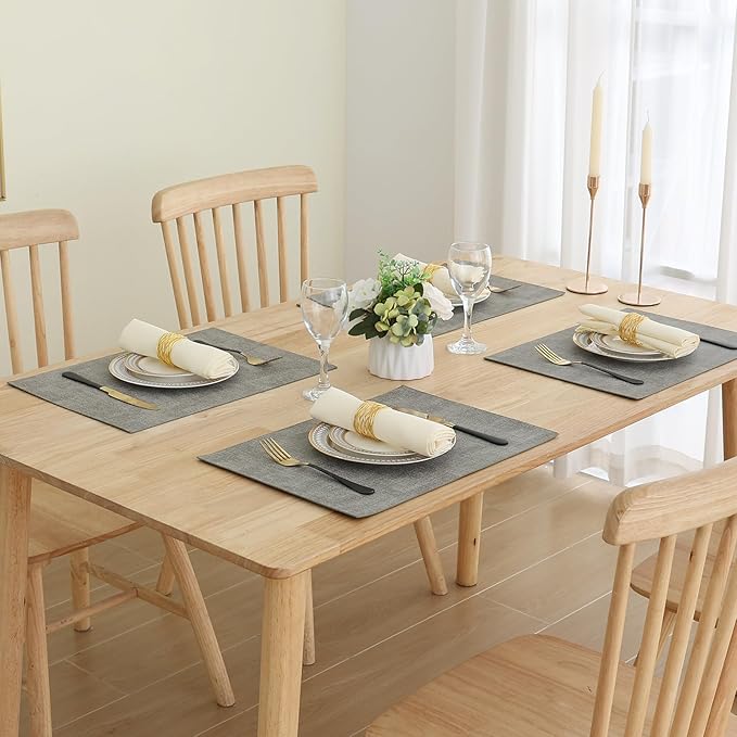 Homaxy Faux Leather Heat Resistant Placemats for Dining Table Set of 12, Waterproof Wipeable Washable PU Table Mats, Easy to Clean Anti-Slip Place Mats, 11.8" x 17", Light Grey