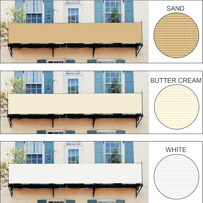LOVE STORY Custom Size 3'x28' Butter Cream Balcony Privacy Screen,UV Block Privacy Fence Screen,90% Shield for Outdoor Pool Garden Apartment Railing